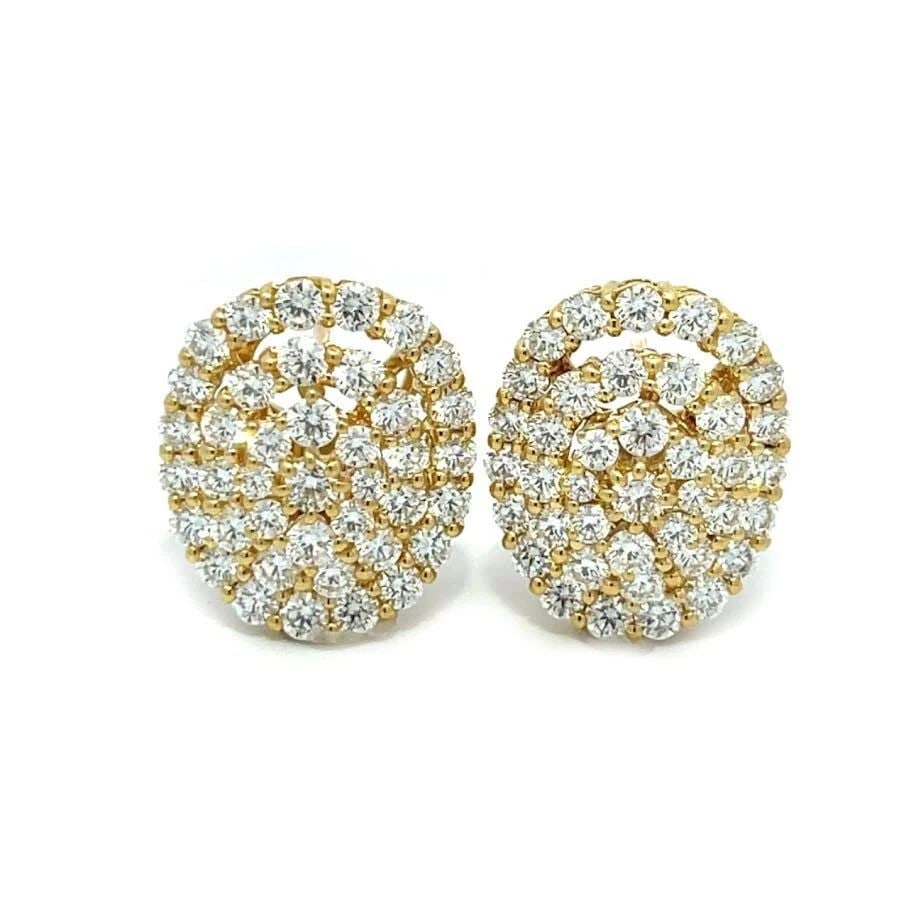 LEO PIZZO EARRINGS DIAMOND 18K YELLOW GOLD 3.50CT 3 ROWS OVAL HUGGIE (1 of 2)