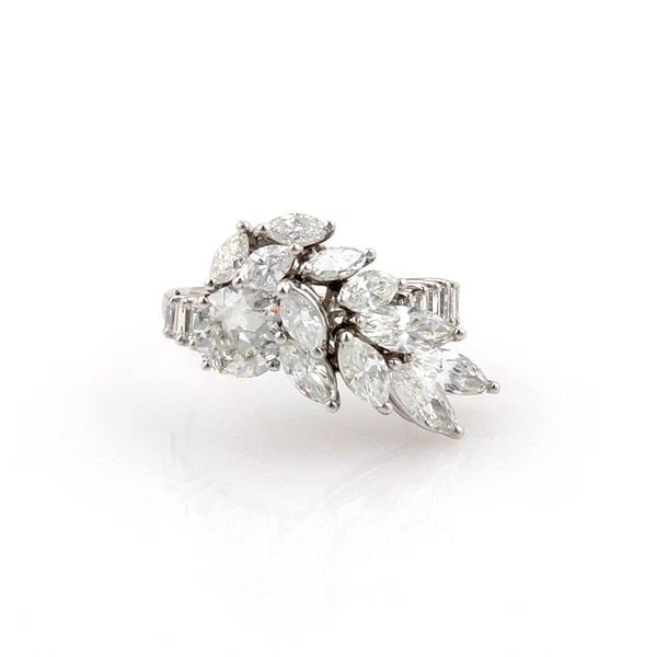 DIAMOND PLATINUM RING 2.99 CARATS MARQUISE & BAGUETTE FLORAL (1 of 2)