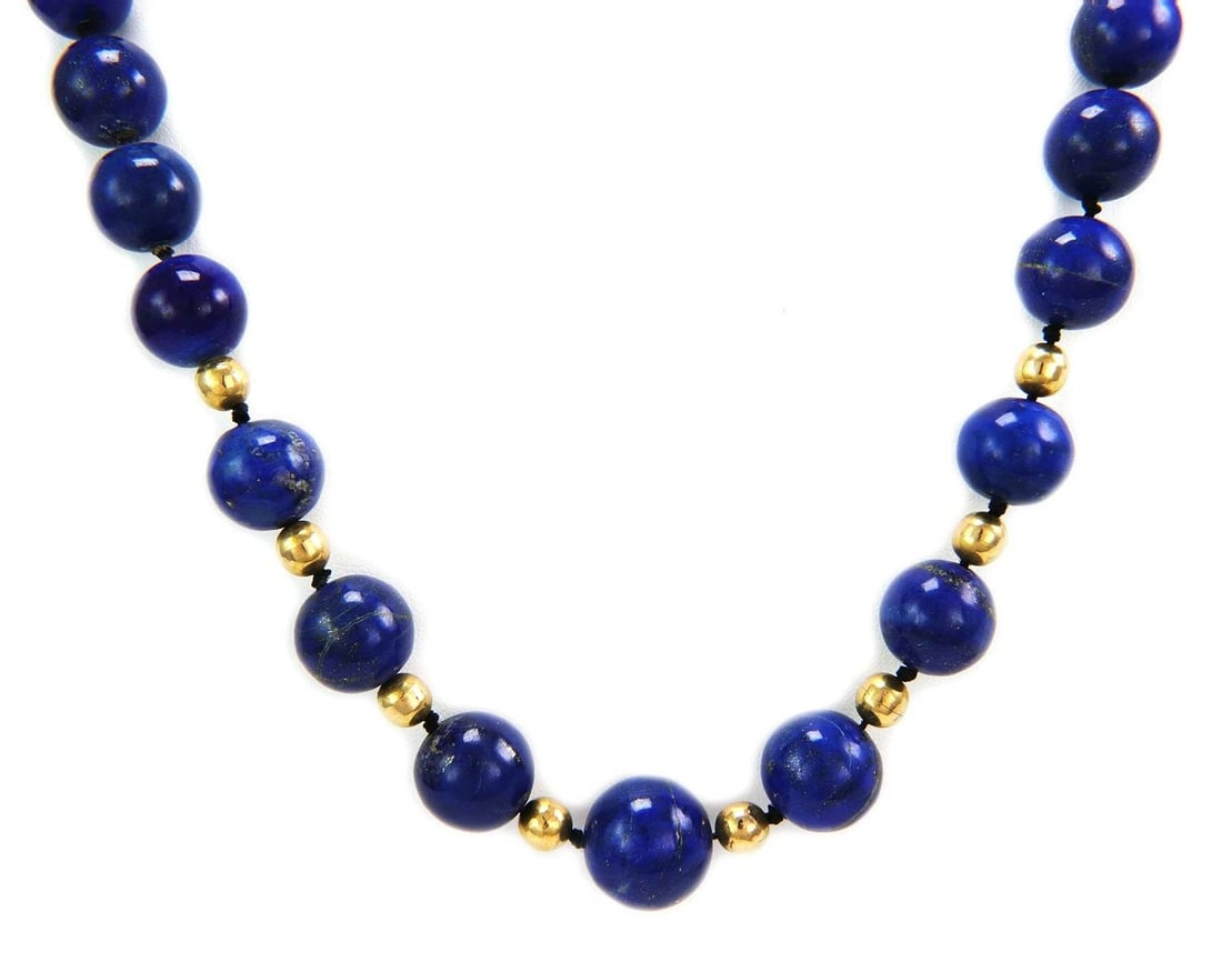 TIFFANY & CO. LAPIS NECKLACE 18K YELLOW GOLD 10-17MM GRADUATED BEADS (1 of 2)