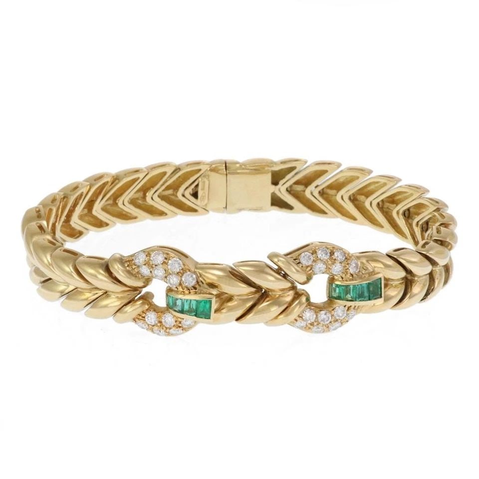 DIAMOND GEMSTONES GOLD BRACELET 18K YELLOW DOOR KNOCKER ESTATE (1 of 2)