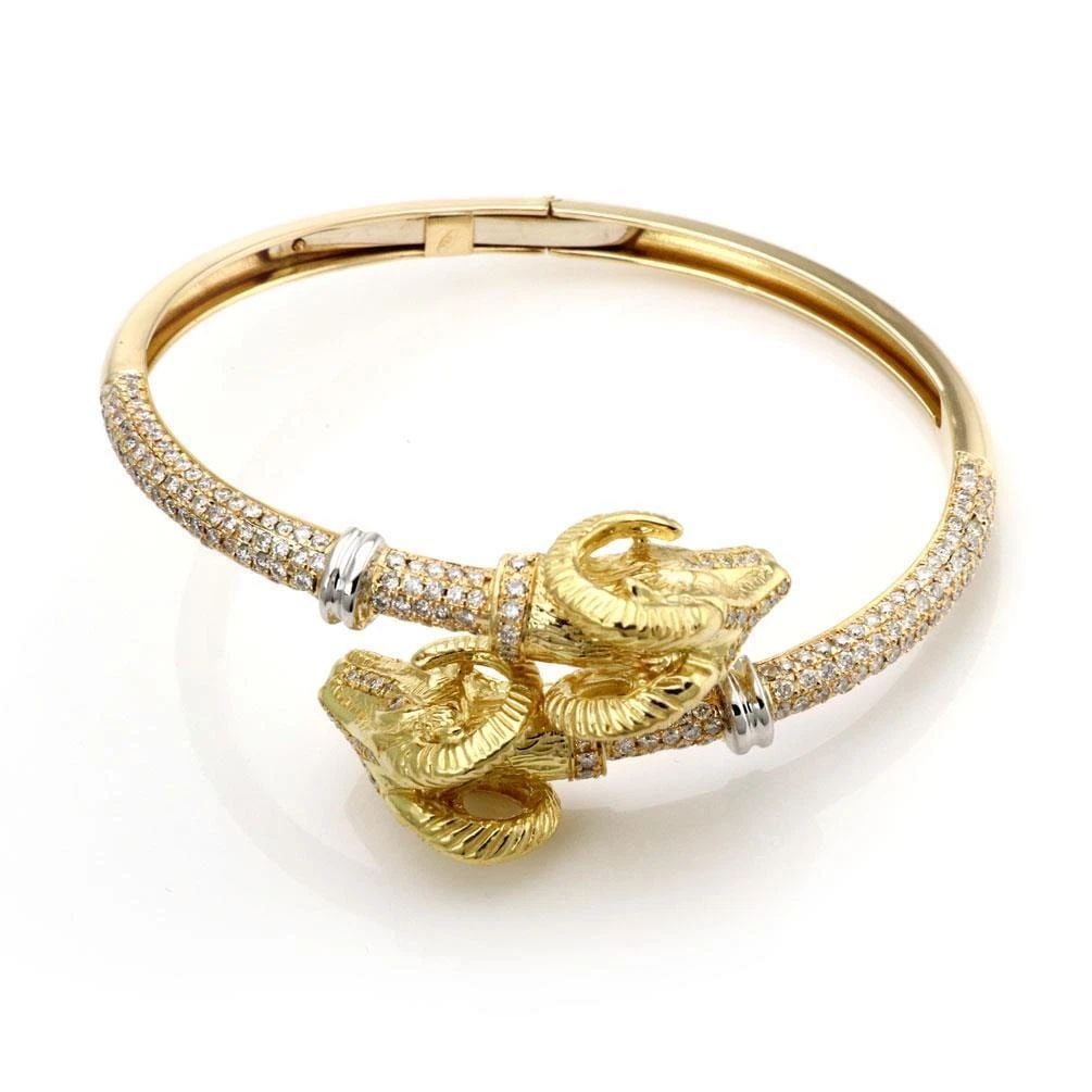 DIAMOND 18K YELLOW GOLD DOUBLE RAM'S HEAD FLEX BAND SIDRA BRACELET (1 of 2)