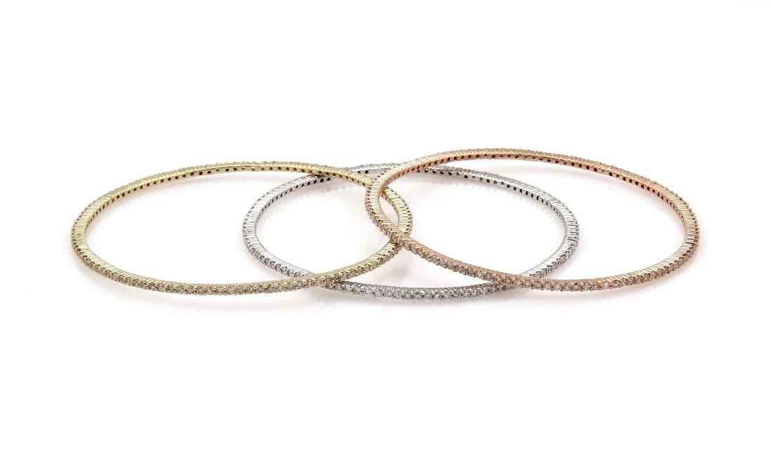 ELEGANT 14K TRICOLOR GOLD 5.25CTW DIAMOND SET OF 3 BANGLES (1 of 2)