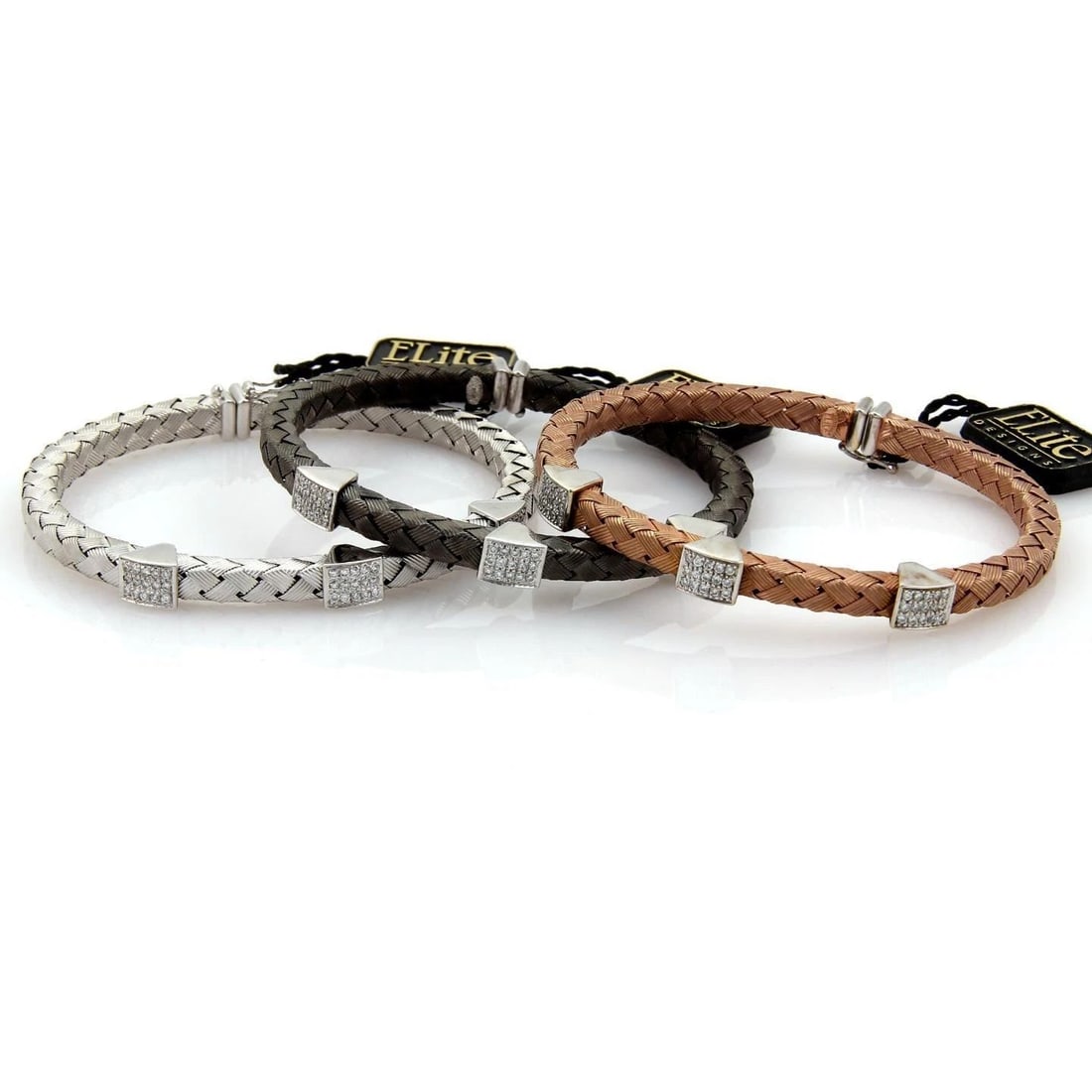 GOLD SET OF 3 BANGLES DIAMOND 18K TRI-COLOR WOVEN STYLE (1 of 2)