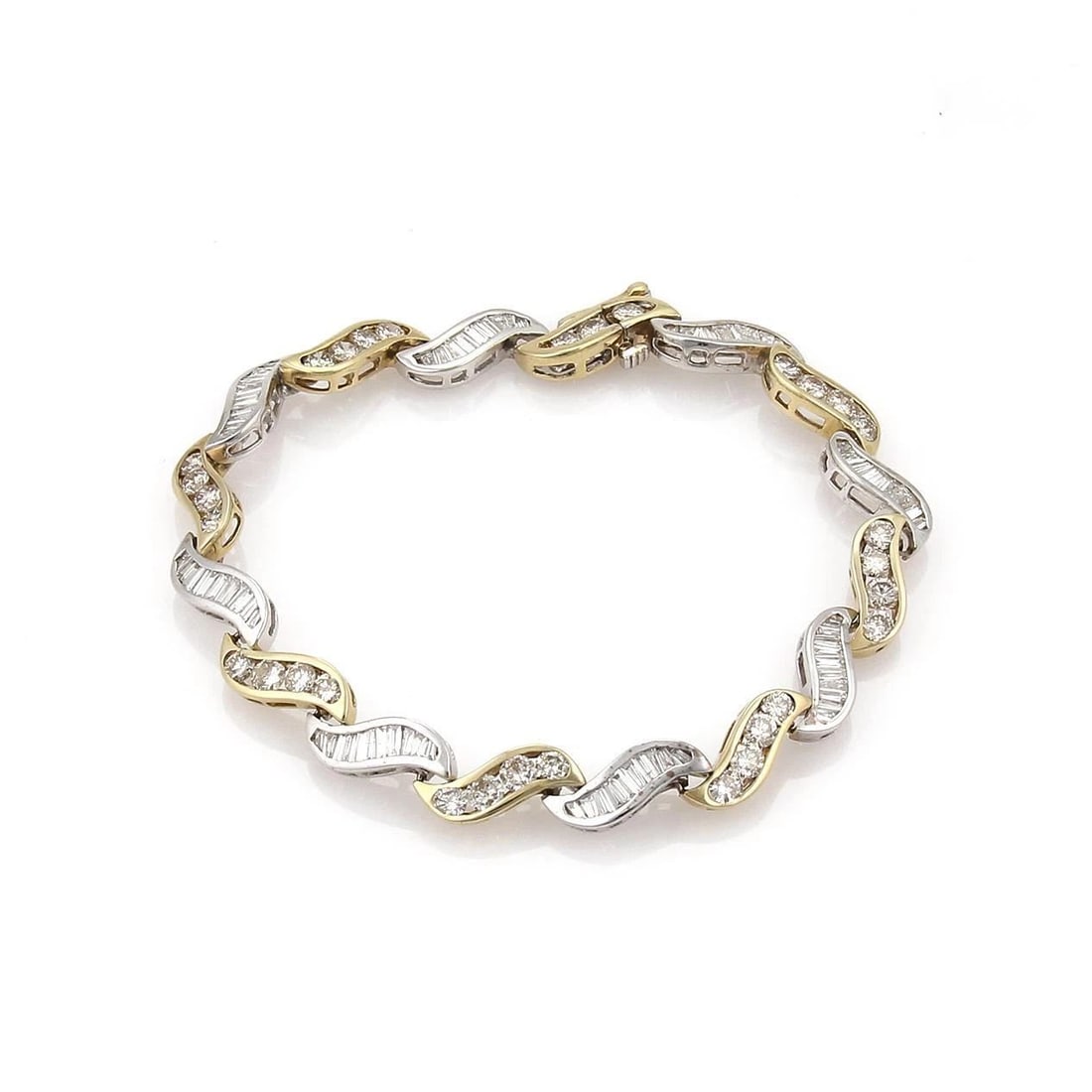 ESTATE 5.60CT DIAMONDS 14K GOLD CURVED CHANNEL S LINK BRACELET: ESTATE 5.60CT DIAMONDS 14K GOLD CURVED CHANNEL S LINK BRACELET ESTATE 5.60CT DIAMONDS 14K GOLD CURVED CHANNEL S LINK BRACELET Estate 5.60ct Diamonds 14k Gold Curved Channel S Link Bracelet Description