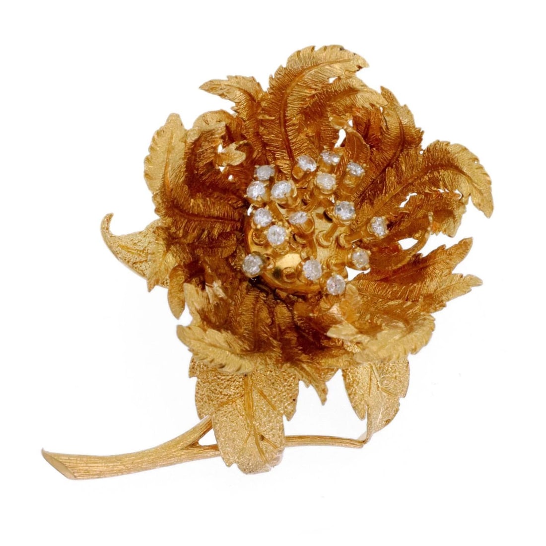 HAMMERMAN BROTHERS 1CT DIAMOND 18K YELLOW GOLD MOVABLE PETALS ROSE BROOCH (1 of 2)
