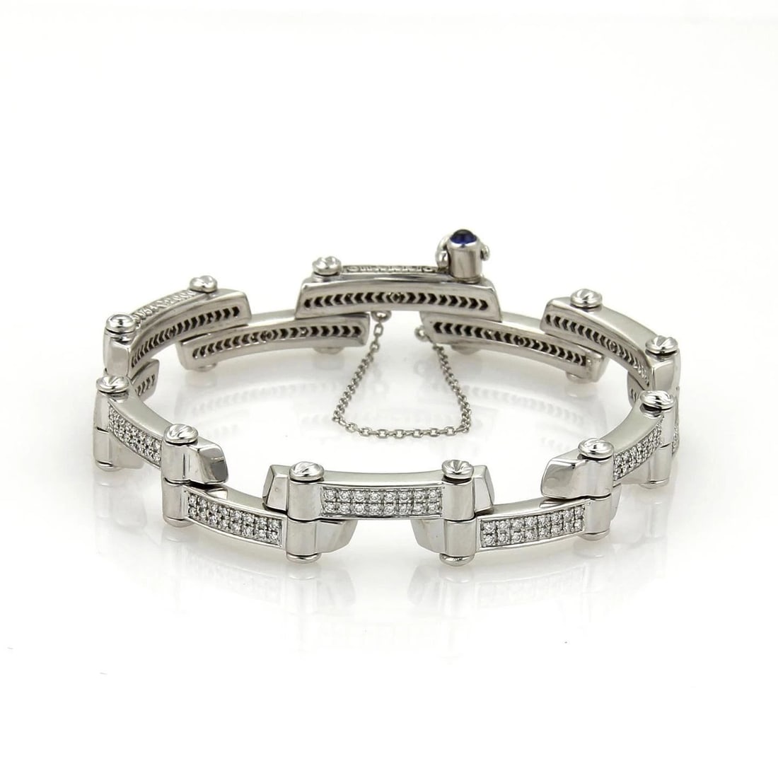 PHILIPE CHARRIOL DIAMOND GOLD BRACELET 18K WHITE LONG FLEX BAR LINK: PHILIPE CHARRIOL DIAMOND GOLD BRACELET 18K WHITE LONG FLEX BAR LINK This is a chic fashionable bracelet by Philipe Charriol, it is well crafted from 18k white gold with a fine polished finish with a h