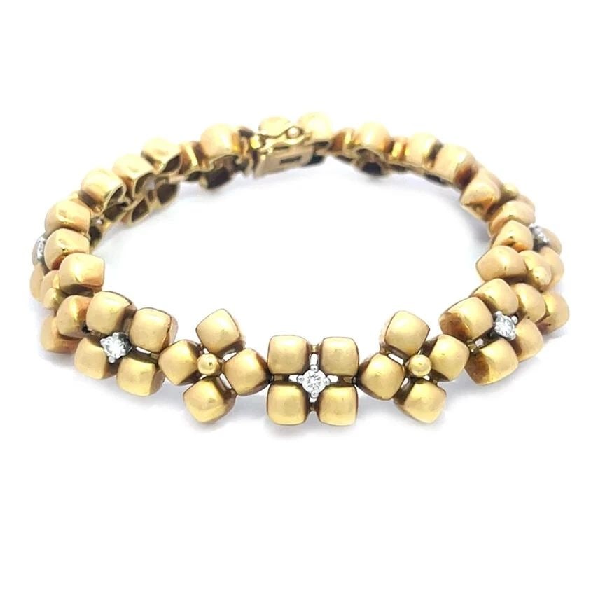 MARLENE STOWE DIAMOND GOLD BRACELET 18K YELLOW FLORAL LINK DESIGN (1 of 2)