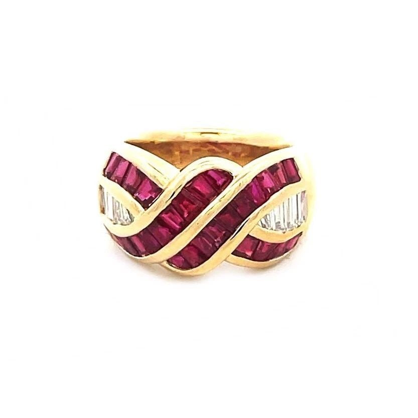 KURT WAYNE RUBY GOLD RING DIAMOND 18K YELLOW 3.25CTFANCY BAND (1 of 2)