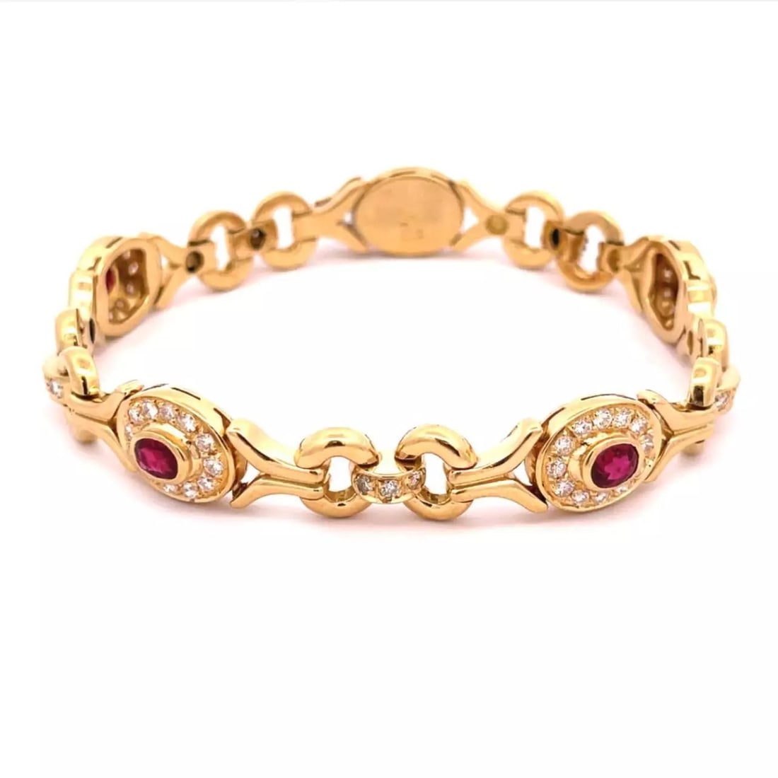 DIAMOND & RUBY BRACELET 18K YELLOW GOLD 10MM WIDE FANCY LINK (1 of 2)