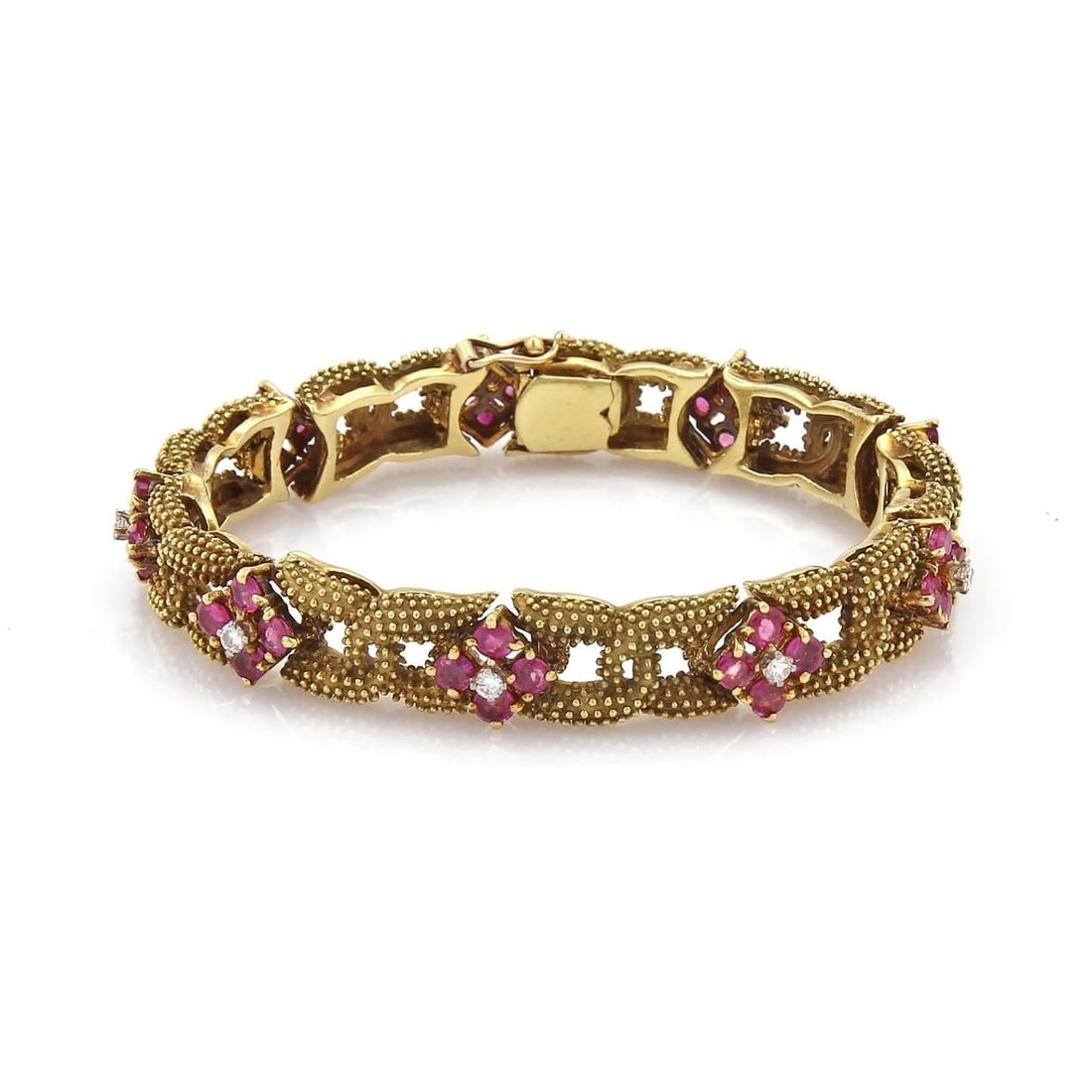 DIAMOND RUBY GOLD BRACELET 18K YELLOW BEAD LINK STYLE (1 of 2)