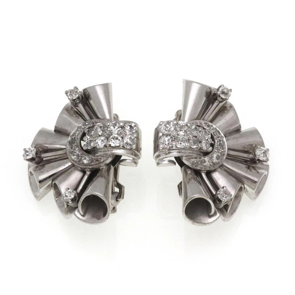 RETRO 2.00CT DIAMOND 14K WHITE GOLD FANCY FLORAL POST CLIP EARRINGS: RETRO 2.00CT DIAMOND 14K WHITE GOLD FANCY FLORAL POST CLIP EARRINGS RETRO 2.00CT DIAMOND 14K WHITE GOLD FANCY FLORAL POST CLIP EARRINGS Retro 2.00ct Diamond 14k White Gold Fancy Floral Post Clip Earri