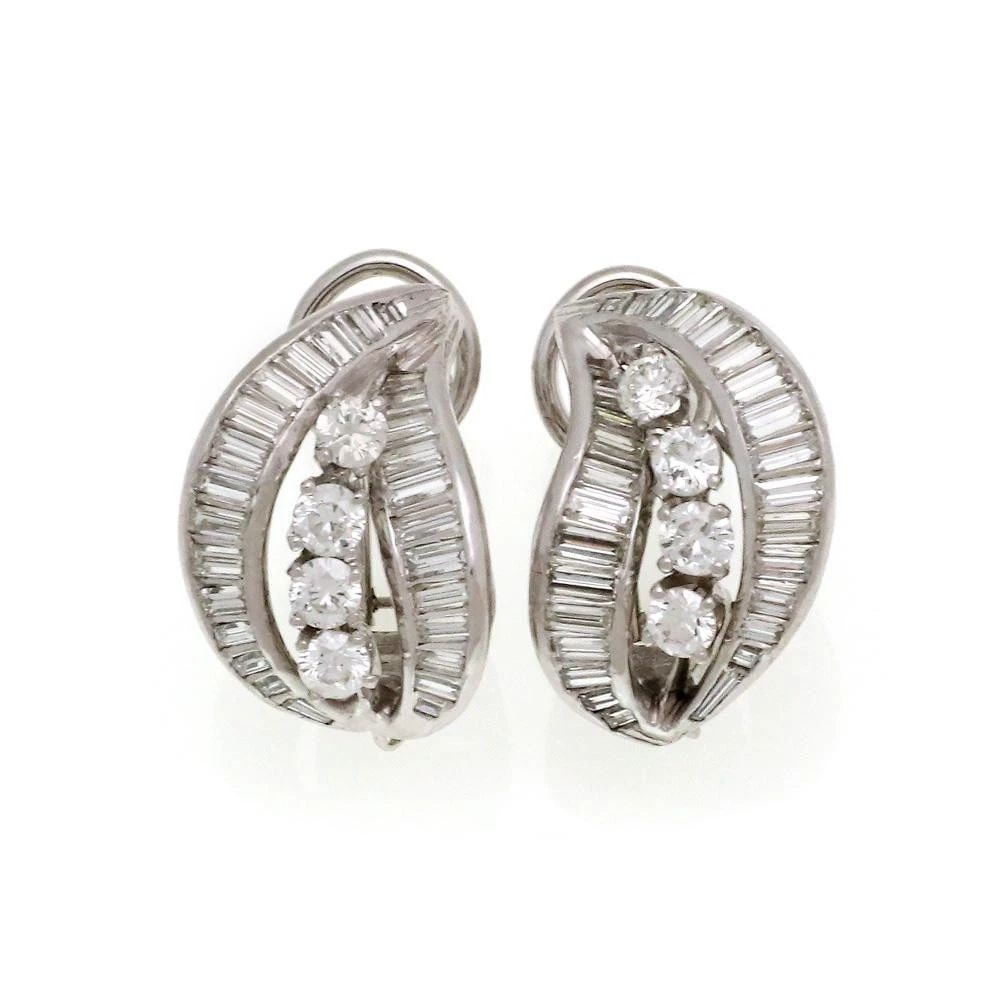 DIAMOND EARRINGS 14K WHITE GOLD LEAF DESIGN (1 of 2)