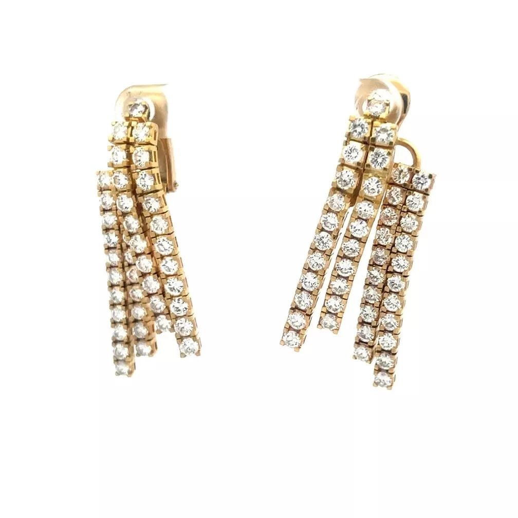 DIAMOND GOLD EARRINGS 5 CARATS 18K YELLOW VINTAGE DROP DANGLE: DIAMOND GOLD EARRINGS 5 CARATS 18K YELLOW VINTAGE DROP DANGLE DIAMOND GOLD EARRINGS 5 CARATS 18K YELLOW VINTAGE DROP DANGLE This lovely vintage earrings are crafted from 18k yellow gold featuring four