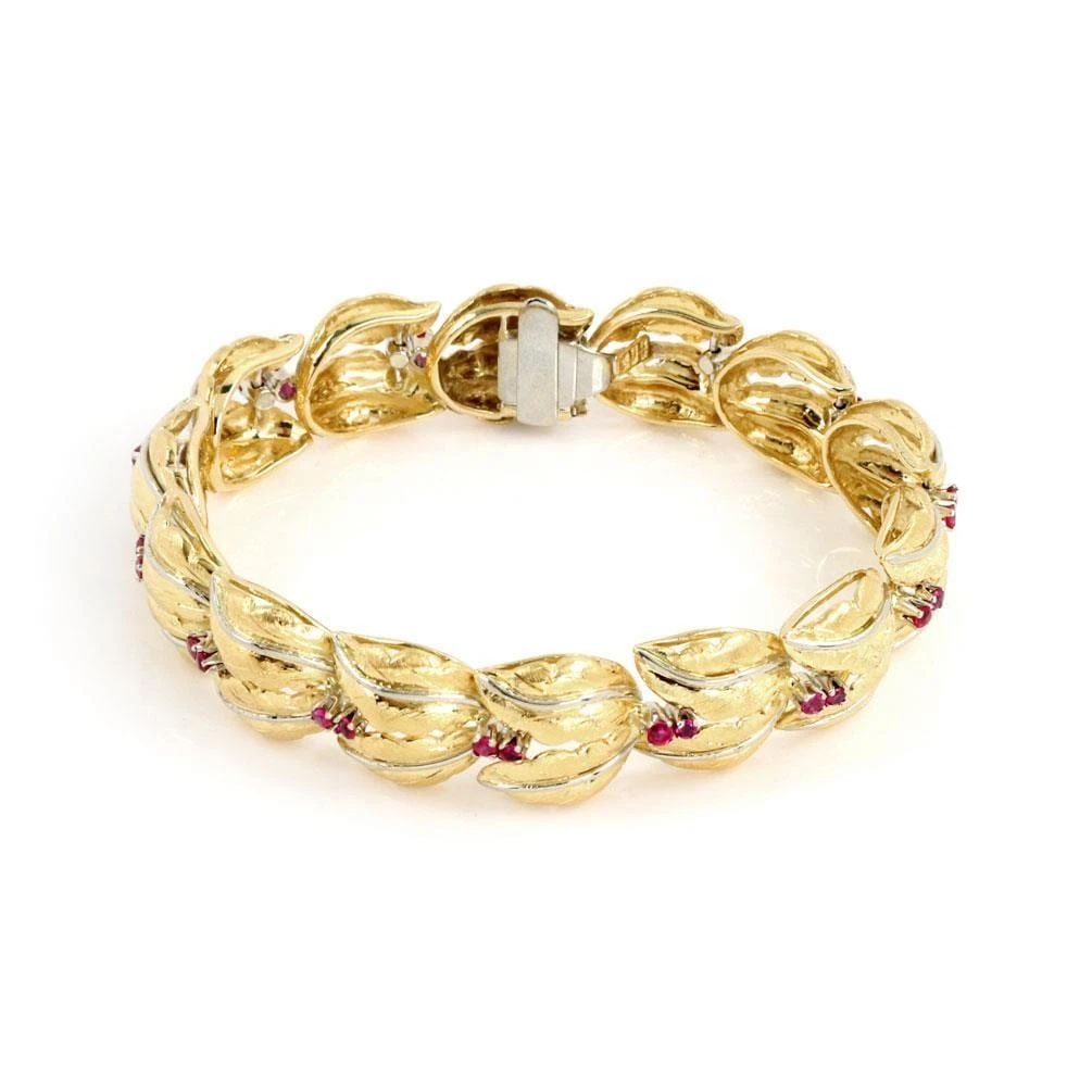 SPRITZER & FURMAN 1.00CT RUBY 18K YELLOW GOLD LEAF LINK BRACELET: SPRITZER & FURMAN 1.00CT RUBY 18K YELLOW GOLD LEAF LINK BRACELET SPRITZER & FURMAN 1.00CT RUBY 18K YELLOW GOLD LEAF LINK BRACELET Spritzer & Furman 1.00ct Ruby 18k Yellow Gold Leaf Link Bracelet Descr