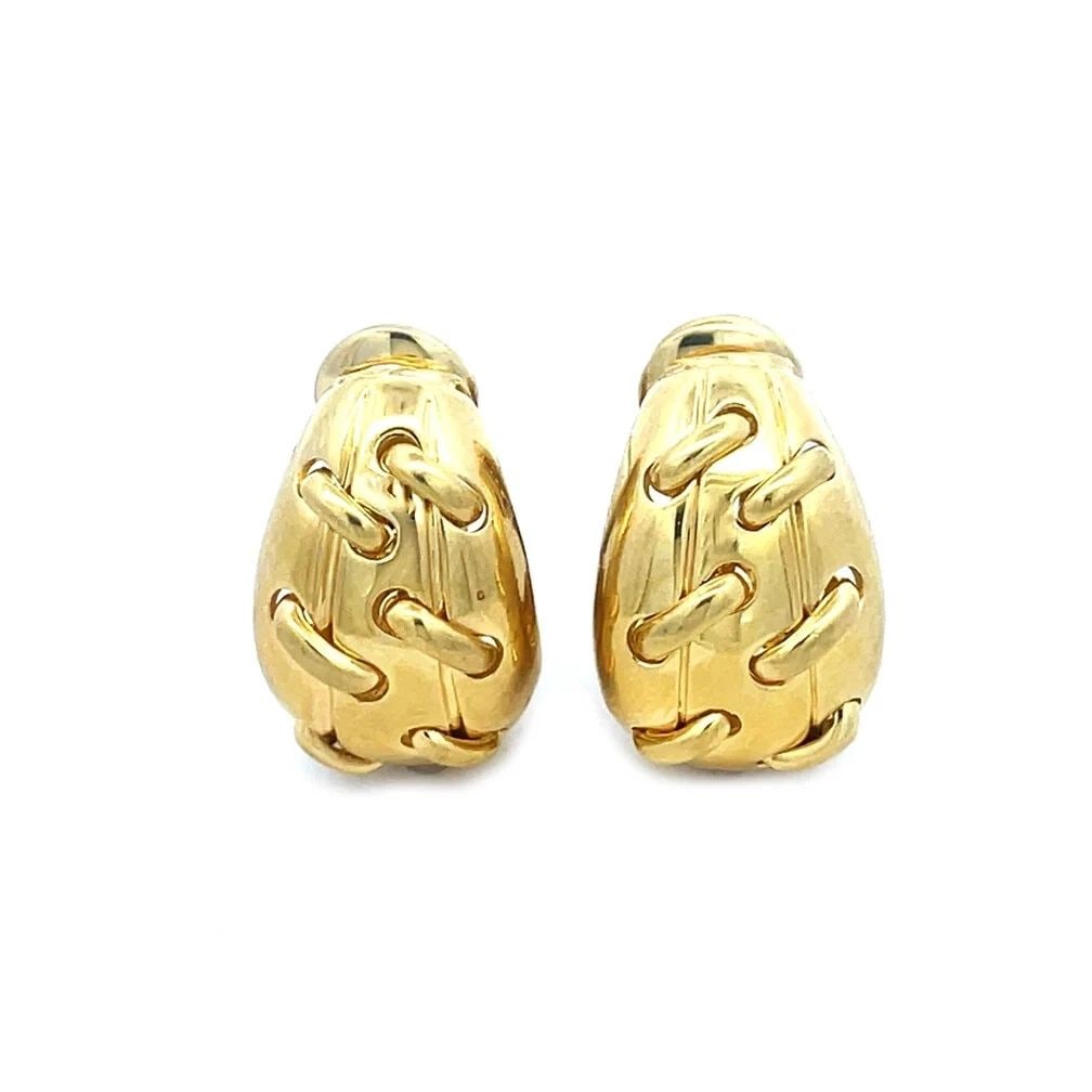 70414 TIFFANY & CO. VINTAGE GOLD EARRINGS 18K YELLOW HUGGIE LACED DESIGN (1 of 2)