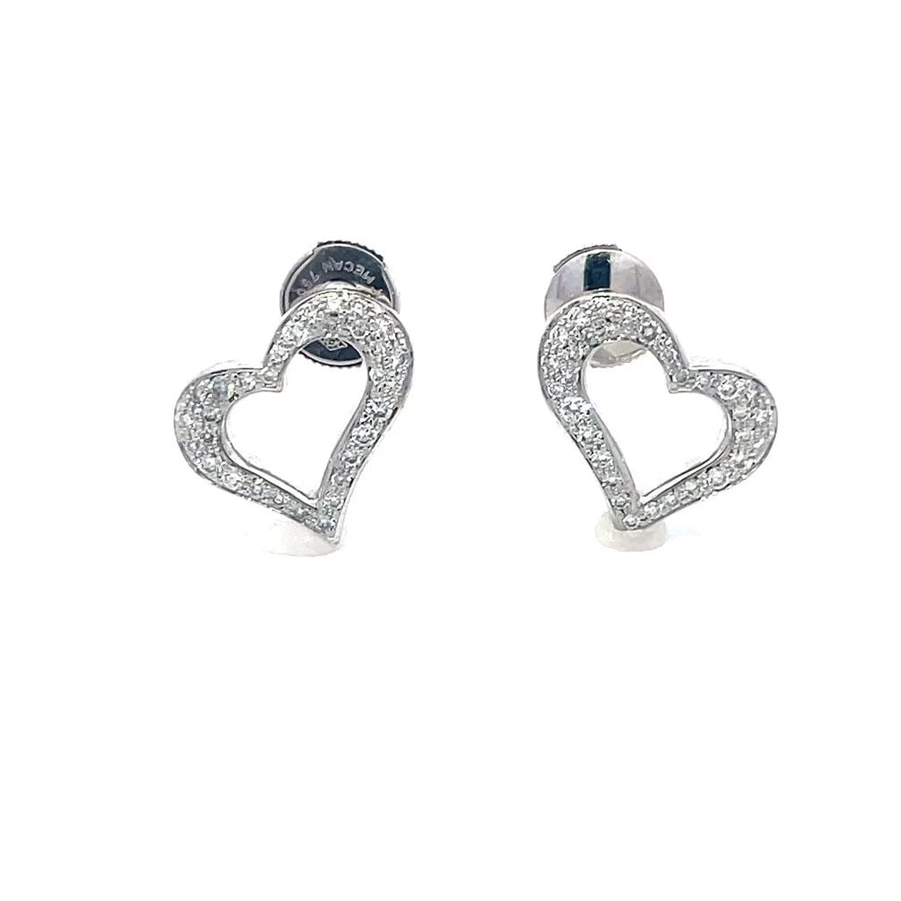PIAGET DIAMOND GOLD STUD EARRINGS HEART 18K WHITE PAVE SET (1 of 2)