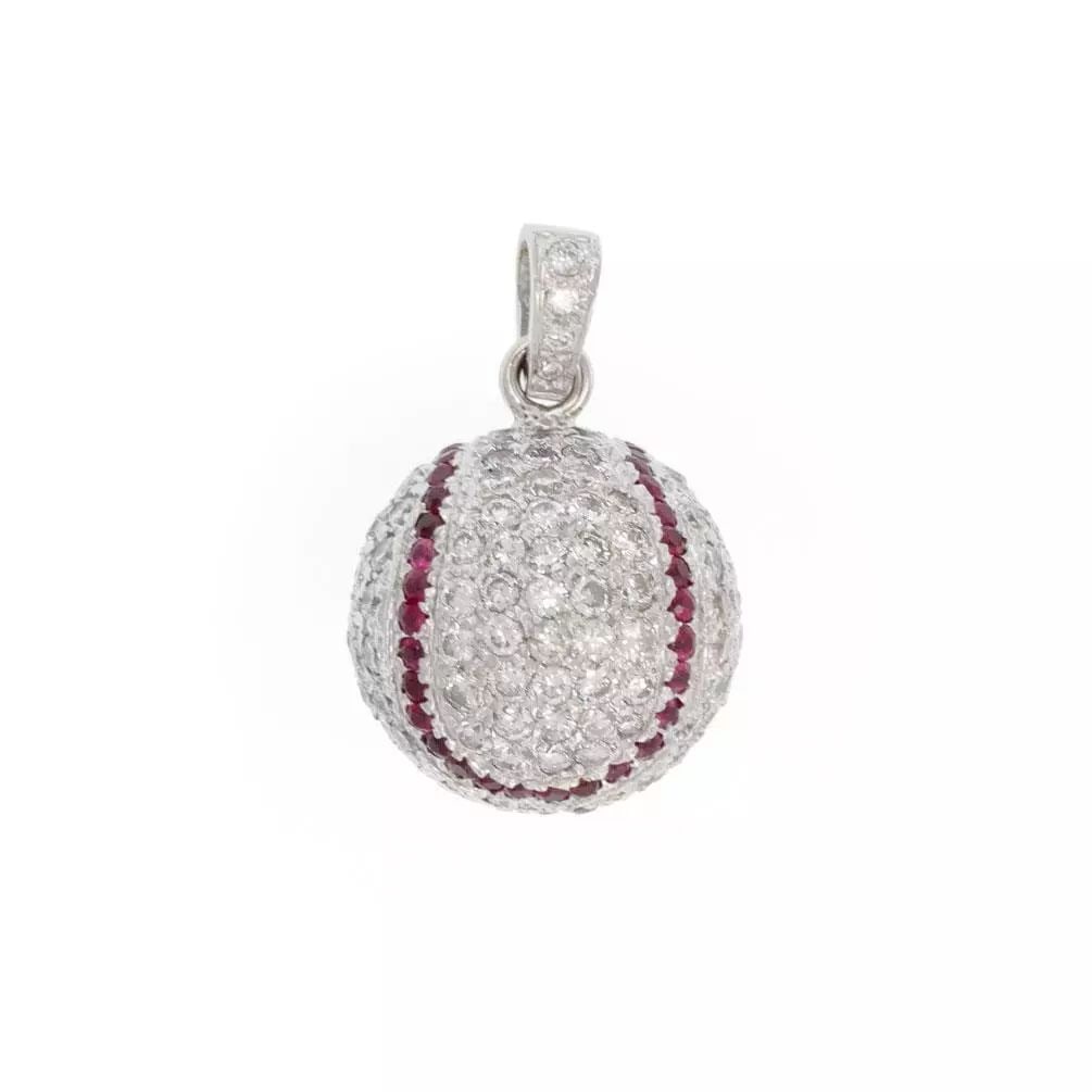 DIAMOND RUBY BASEBALL CHARM GORGEOUS 6.50CPENDANT 14K WHITE GOLD: DIAMOND RUBY BASEBALL CHARM GORGEOUS 6.50CPENDANT 14K WHITE GOLD DIAMOND RUBY BASEBALL CHARM GORGEOUS 6.50CPENDANT 14K WHITE GOLD Gorgeous 6.50ct Diamond Ruby 14k White Gold Baseball Charm Pendant Des