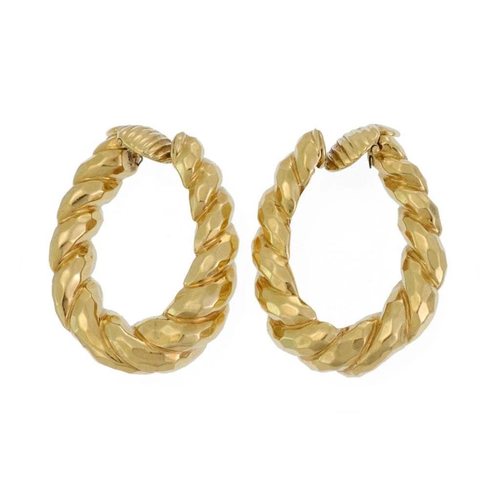 17K YELLOW GOLD HAMMERED SHRIMP DESIGN HOOP CLIP-ON EARRINGS (1 of 2)