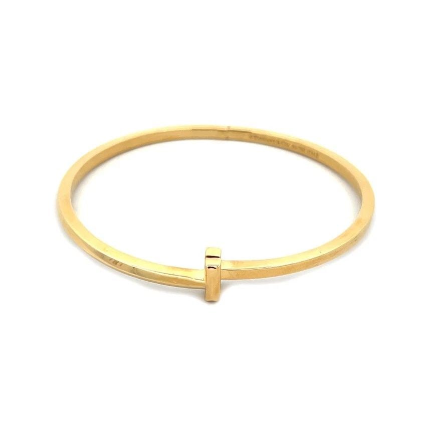 TIFFANY & CO T1 BRACELET 18K YELLOW GOLD WIDE HINGED NARROW BANGLE (1 of 2)