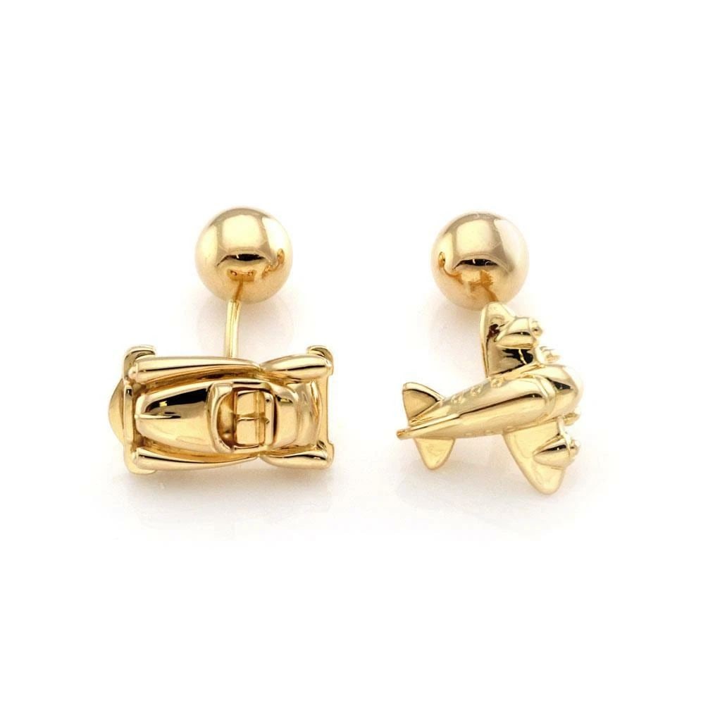 CARTIER 3D CADILLAC & AIRPLANE CUFFLINKS 18K YELLOW GOLD BALL STUD (1 of 2)