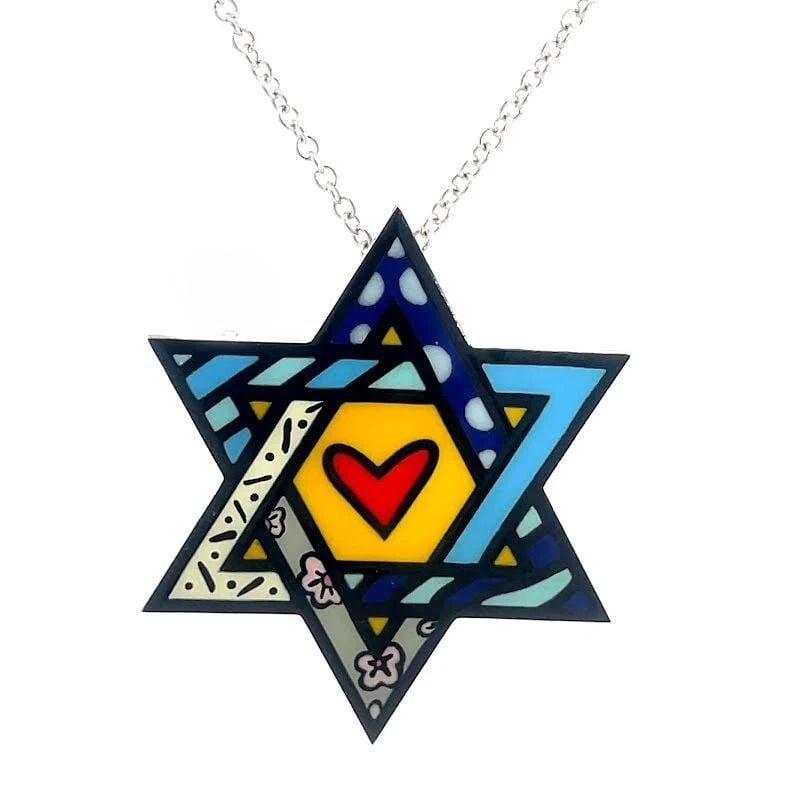 ORIANNE COLLINS BRITTO STAR OF DAVID GOLD PENDANT ENAMEL 18K & 14K CHAIN PIN (1 of 2)
