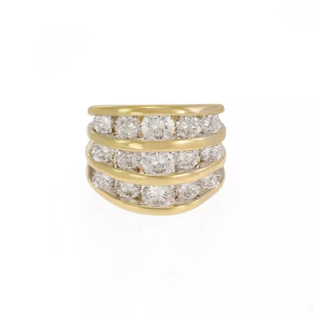 JOSE HESS DIAMOND 18K YELLOW GOLD 3 ROWS 2.3CT CHANNEL SET WIDE BAND RING: JOSE HESS DIAMOND 18K YELLOW GOLD 3 ROWS 2.3CT CHANNEL SET WIDE BAND RING JOSE HESS DIAMOND 18K YELLOW GOLD 3 ROWS 2.3CT CHANNEL SET WIDE BAND RING Jose Hess Diamond 18k Yellow Gold 2.30ct Channel Set