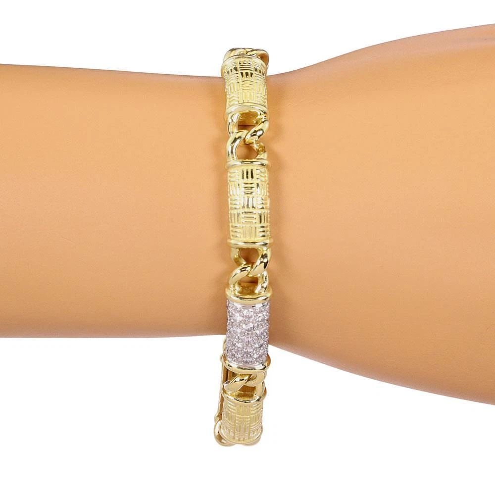 PLATINUM 18K BRACELET YELLOW GOLD 1CT DIAMOND TEXTURED CURVED BAR SOLID LINK (1 of 2)