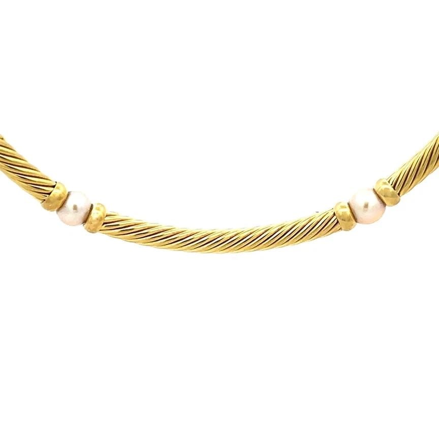 70871 DAVID YURMAN GOLD CHOKER NECKLACE 18K YELLOW PEARLS CABLE STYLE: 70871 DAVID YURMAN GOLD CHOKER NECKLACE 18K YELLOW PEARLS CABLE STYLE This beautiful necklace is a luxurious piece of fine jewelry featuring a stunning design with yellow gold and white pearls. This n
