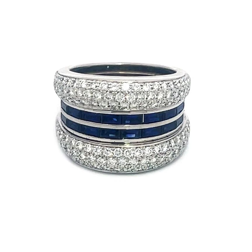 CHOPARD SAPPHIRE GOLD RING PAVE DIAMOND 3.80CT 18K WHITE WIDE BAND: CHOPARD SAPPHIRE GOLD RING PAVE DIAMOND 3.80CT 18K WHITE WIDE BAND CHOPARD SAPPHIRE GOLD RING PAVE DIAMOND 3.80CT 18K WHITE WIDE BAND Add a bit of luxury to your jewelry collection with the Chopard di
