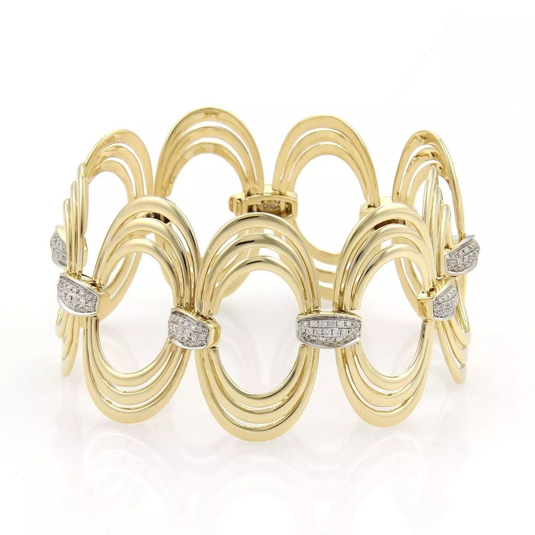 DIAMOND GOLD BRACELET 18K YELLOW TRIPLE OVAL HOOP LINK FLEX STYLE (1 of 2)