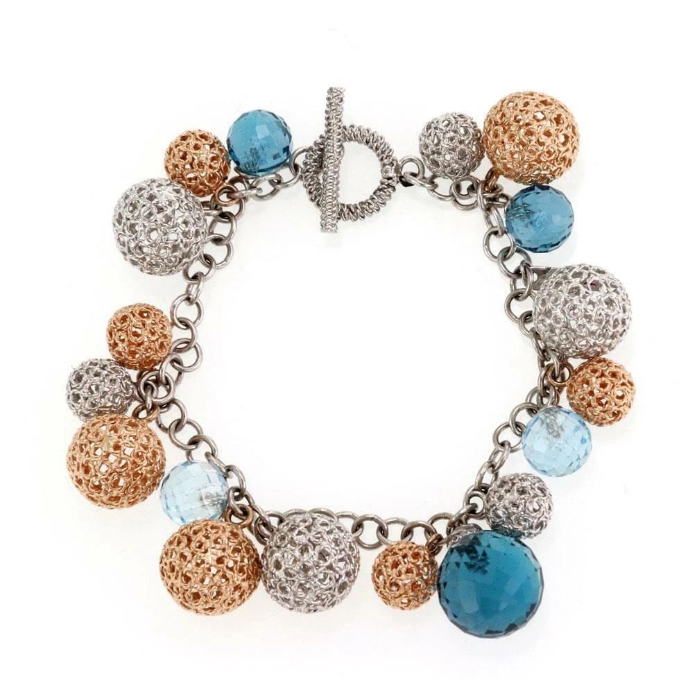ROBERTO COIN DIAMOND BLUE TOPAZ BEAD 18K GOLD FILIGREE BALL CHARMS BRACELET: ROBERTO COIN DIAMOND BLUE TOPAZ BEAD 18K GOLD FILIGREE BALL CHARMS BRACELET ROBERTO COIN DIAMOND BLUE TOPAZ BEAD 18K GOLD FILIGREE BALL CHARMS BRACELET Roberto Coin Diamond Blue Topaz Bead 18k Gold Fi