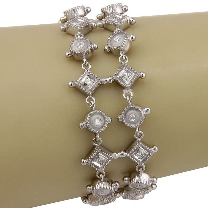 DIAMOND GOLD BRACELET 14K WHITE RHOMBUS & ROUND LINK STYLE (1 of 2)