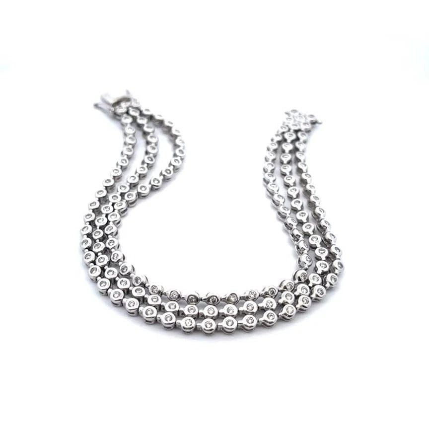 SONIA B. DIAMOND BRACELET 14K WHITE GOLD TRIPLE BEAD STRAND (1 of 2)