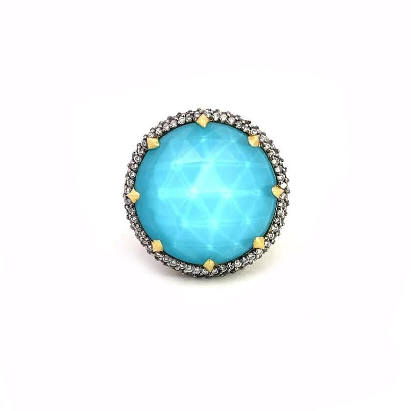 JUDITH RIPKA DIAMOND RING 18K GOLD QUARTZ BLUE STONE ROUND TOP (1 of 2)
