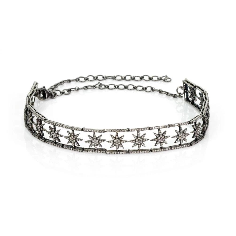 VICTORIAN STYLE 5.50CT DIAMOND 925 DARK SILVER STARS BAR LINK CHOKER NECKLACE: VICTORIAN STYLE 5.50CT DIAMOND 925 DARK SILVER STARS BAR LINK CHOKER NECKLACE VICTORIAN STYLE 5.50CT DIAMOND 925 DARK SILVER STARS BAR LINK CHOKER NECKLACE Victorian Style 5.50ct Diamond 925 Dark Silv