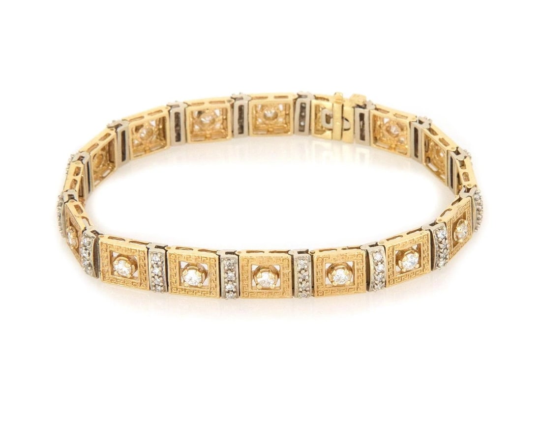 14K GOLD LINK BRACELET DIAMOND SOLID YELLOW GOLD OPEN STYLE SQUARE LINK (1 of 2)