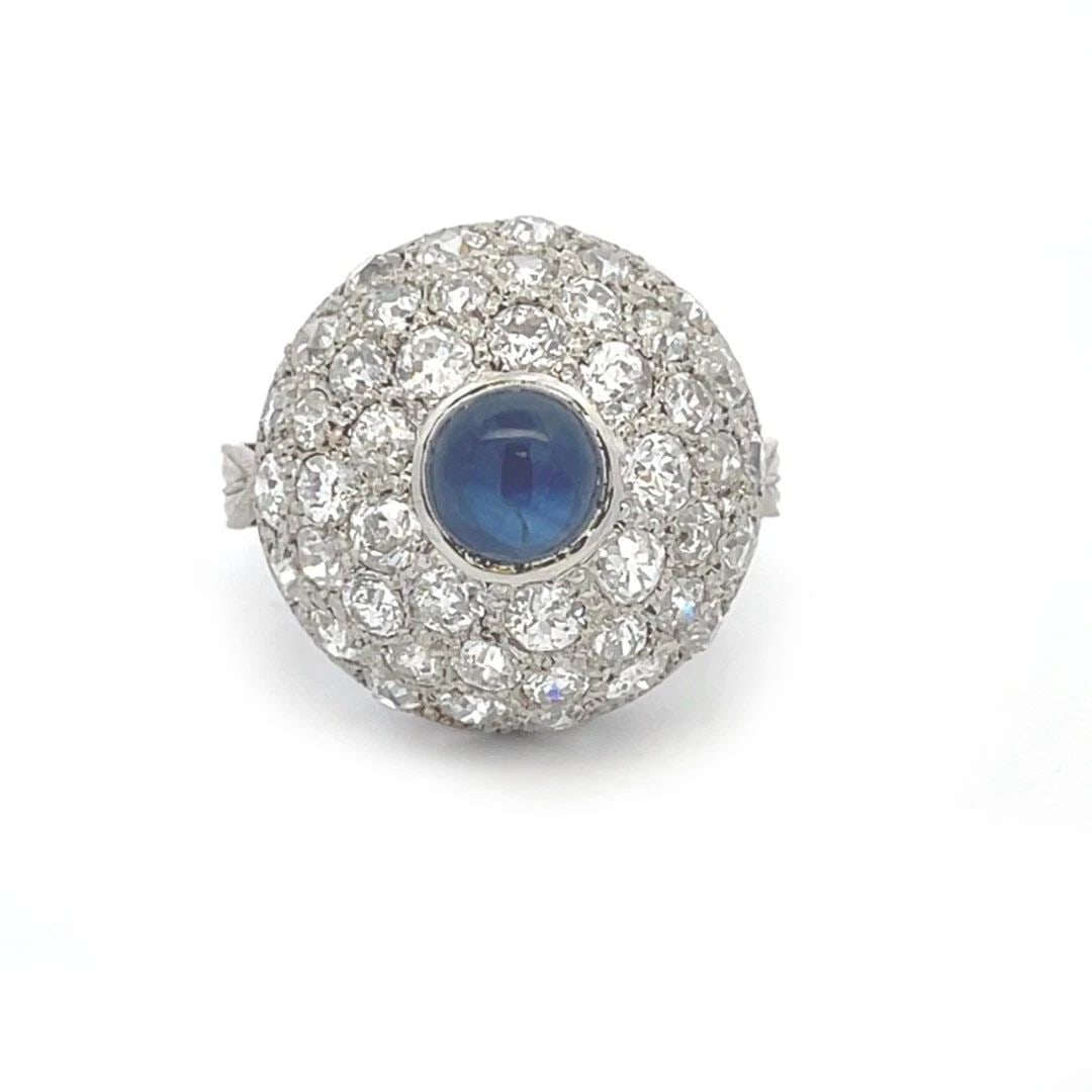 ART DECO NATURAL 3.5CT OLD MINE CUT DIAMONDS PLATINUM SAPPHIRE DOME RING SIZE 7 (1 of 2)