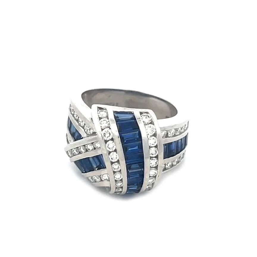CHARLES KRYPELL SAPPHIRE DIAMOND RING PLATINUM INTERLACED RIBBON STYLE (1 of 2)
