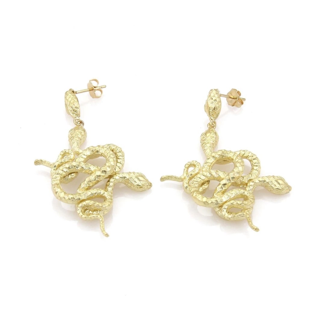 18K YELLOW GOLD DOUBLE COILED SNAKES TEXTURED DROP DANGLE EARRINGS (1 of 2)