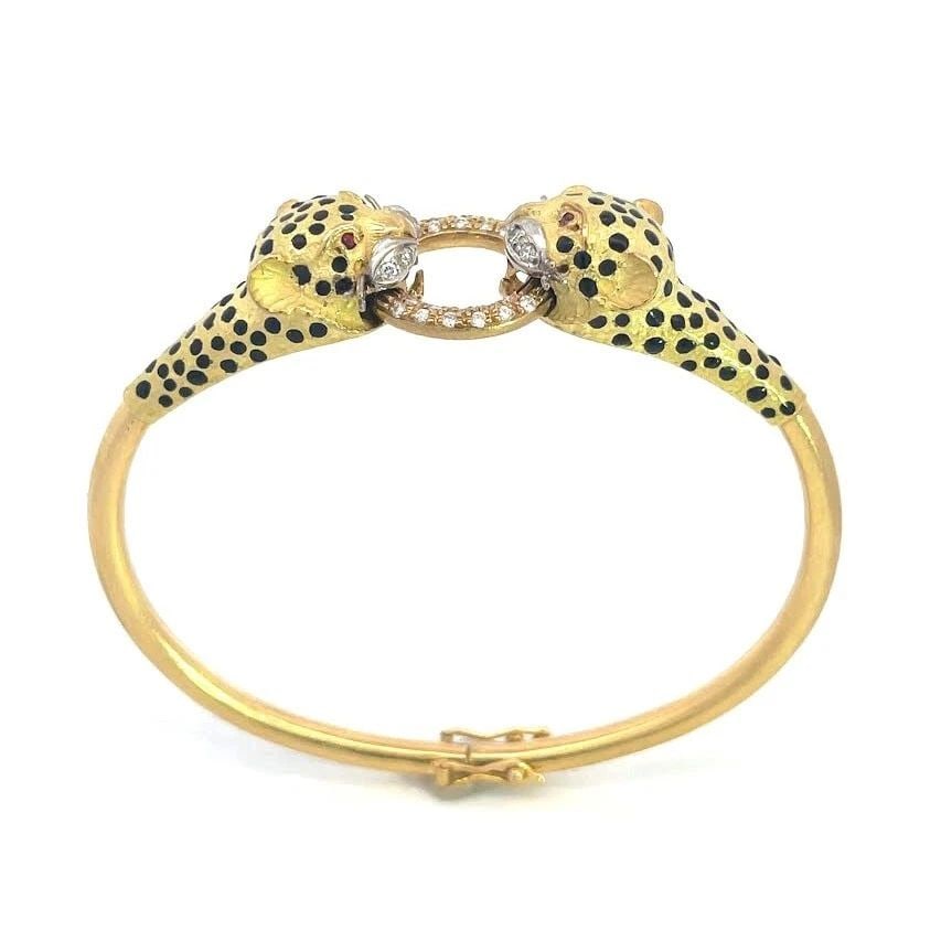 DIAMOND PANTHER BRACELET DOOR KNOCKER 18K GOLD RUBY ENAMEL (1 of 2)
