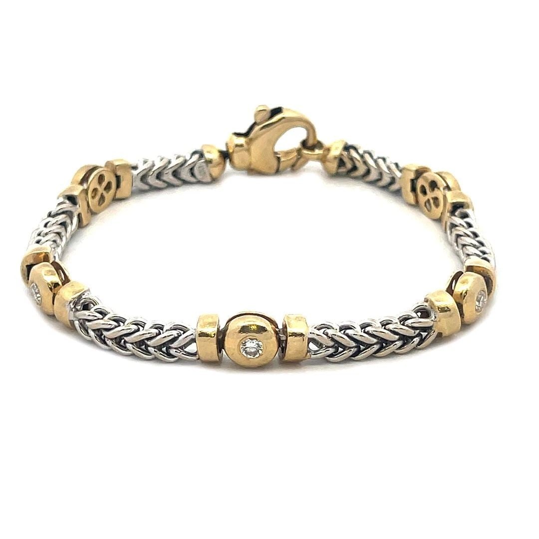 DIAMOND GOLD BRACELET 14K HEAVY TWO-TONE CHEVRON DOT LINK STYLE (1 of 2)