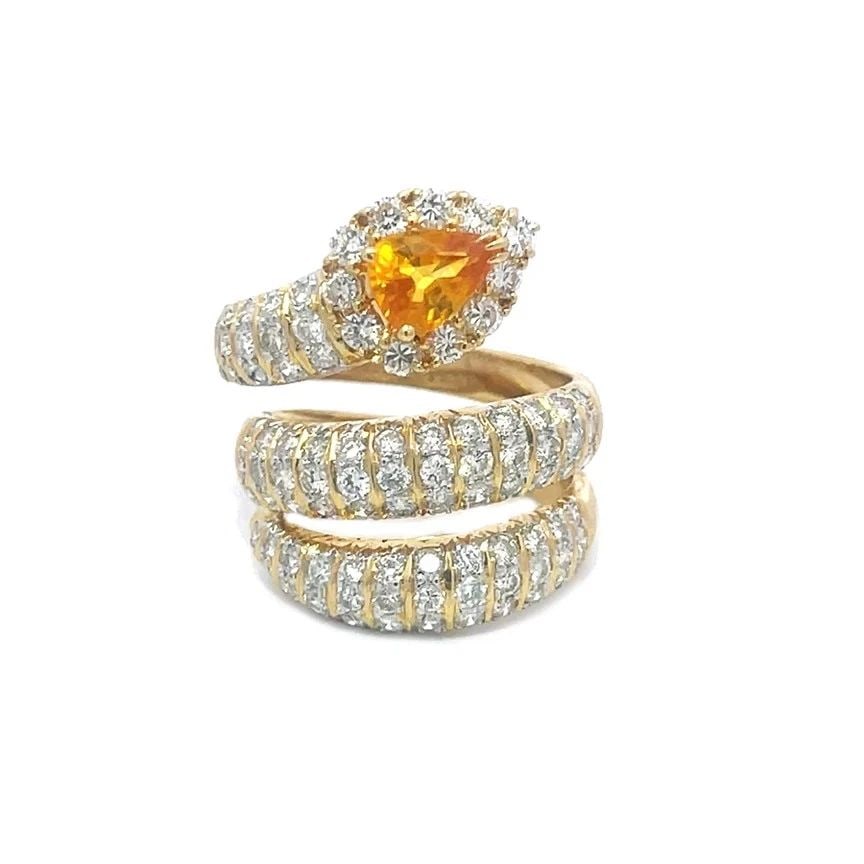 DIAMOND SAPPHIRE GOLD WRAP RING 2.23CT 18K YELLOW TRIPLE ROW SNAKE STYLE (1 of 2)
