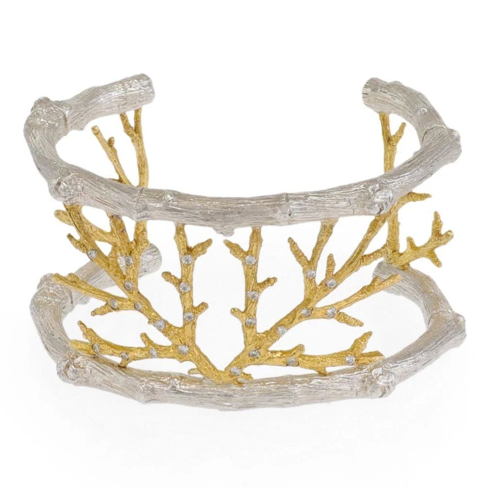 MICHAEL ARAM DIAMOND STERLING 18K YELLOW GOLD ENCHANTED FOREST CUFF BANGLE (1 of 2)