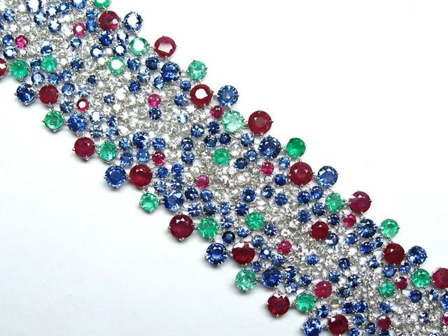 18KT 80CT RUBY DIAMOND EMERALD SAPPHIRE BRACELET (1 of 2)