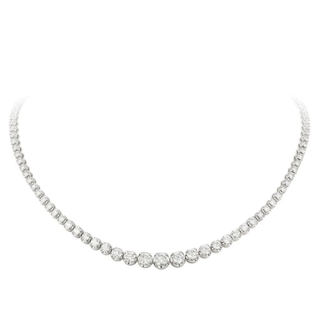18KT GOLD ESTATE LARGE DIAMOND TENNIS NECKLACE: 18KT GOLD ESTATE LARGE DIAMOND TENNIS NECKLACE A Rare 18KT White Gold Diamond Tennis Necklace. Necklace is comprised of Finely Set Glittering Gorgeous Graduated Diamonds!!! The Diamonds are of Exquisi