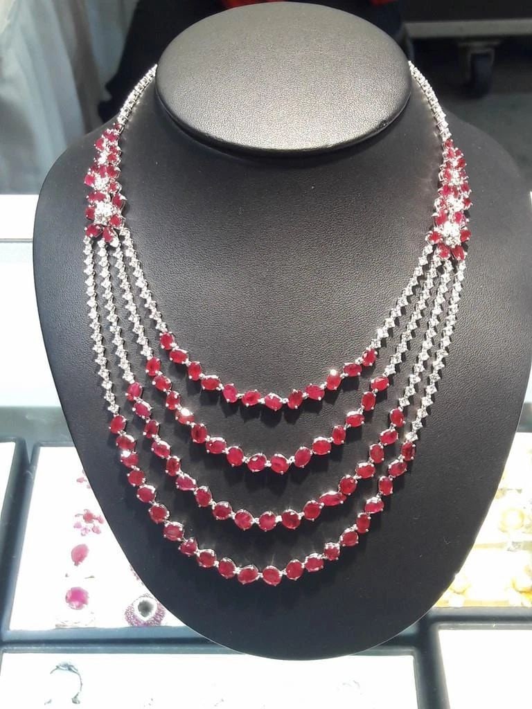 18KT LRG 75CT 4 STRAND GRAND RUBY DIAMOND NECKLACE (1 of 2)