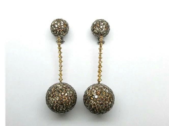 18KT GOLD FANCY COGNAC DIAMOND DANGLE BALL EARRINGS (1 of 2)
