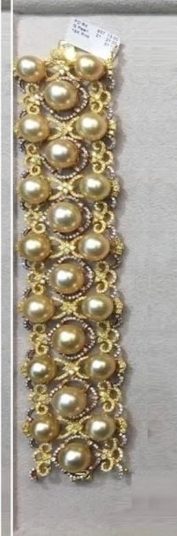 18KT LG SOUTH SEA GOLD PEARL WIDE DIAMOND BRACELET (1 of 2)