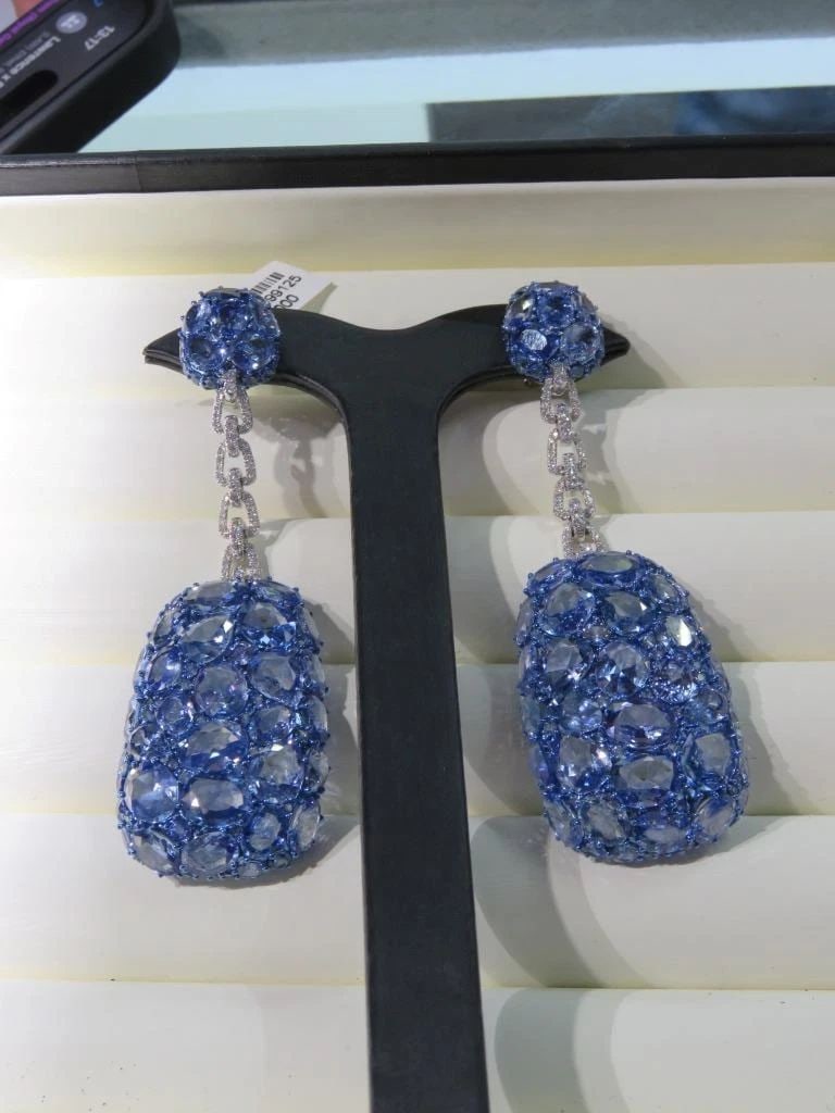 18KT SLICED SAPPHIRE DIAMOND DANGLE EARRINGS (1 of 1)