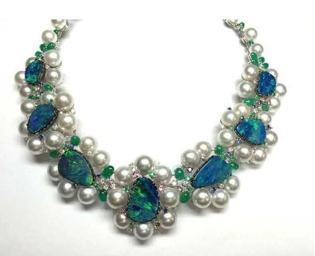 18KT SOUTH SEA PEARL OPAL DIAMOND EMERALD SAPPHIRE NECKLACE: 18KT SOUTH SEA PEARL OPAL DIAMOND EMERALD SAPPHIRE NECKLACE 18KT SOUTH SEA PEARL OPAL DIAMOND EMERALD SAPPHIRE NECKLACE Last Call The Following Item we are offering is this Beautiful Rare Important an